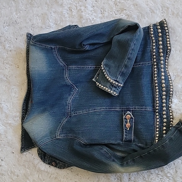 Silver rivets grommets jean jacket small - Picture 6 of 6